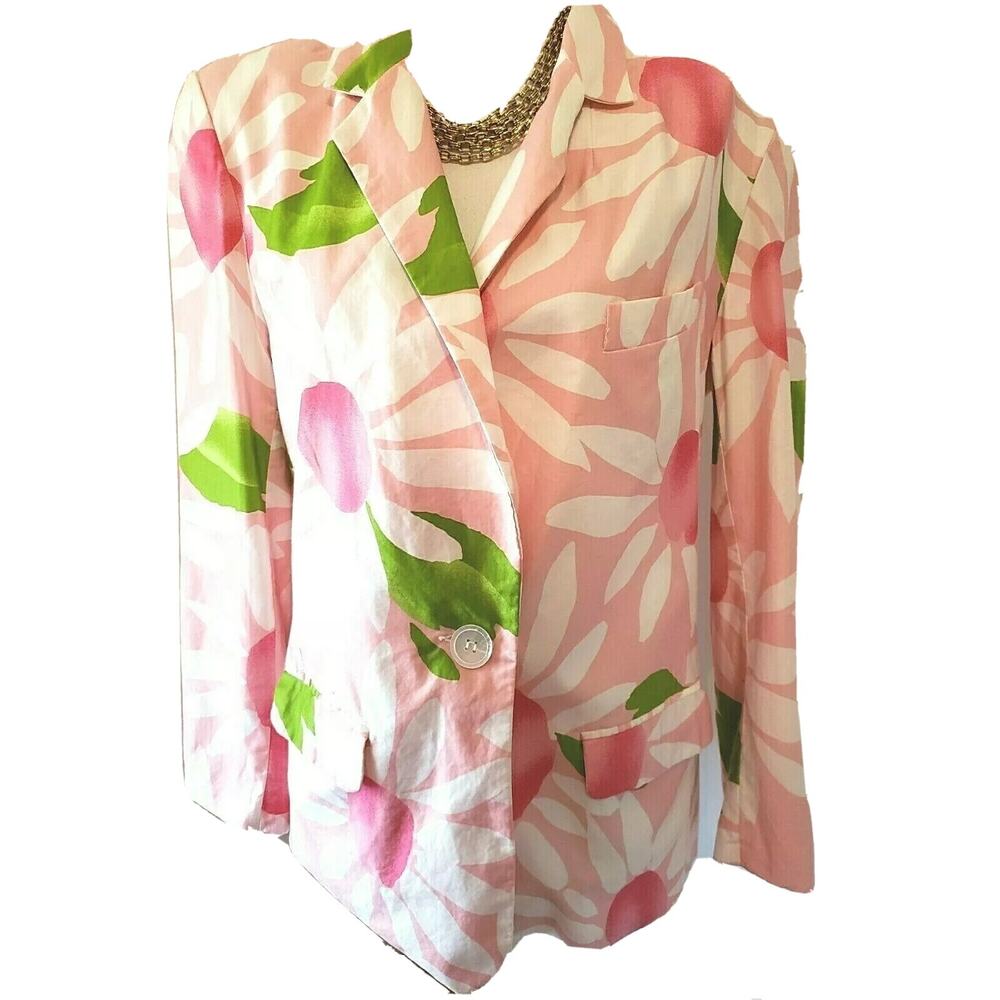 VTG Charlotte Neuville Womens Pink Green White One Button Lined Jacket Size 10